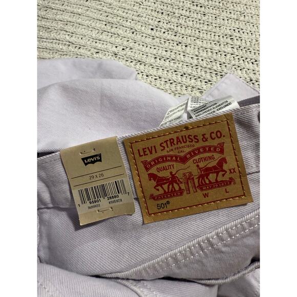 NWT Levis 501 Crop Jeans Womens 29 x26 Light Lilac Purple Raw Hem Straight Leg - Picture 2 of 14